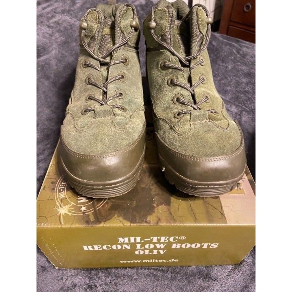 Mil-Tec Mens Size 12 Recon Low Boots Olive Green Suede Tactical Military Combat